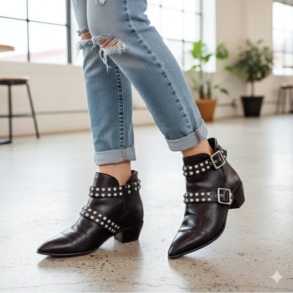 Marc By Marc Jacobs Carroll 2strap Stud Ankle Boot Black Bootie Size 36 Preowned - Picture 1 of 9